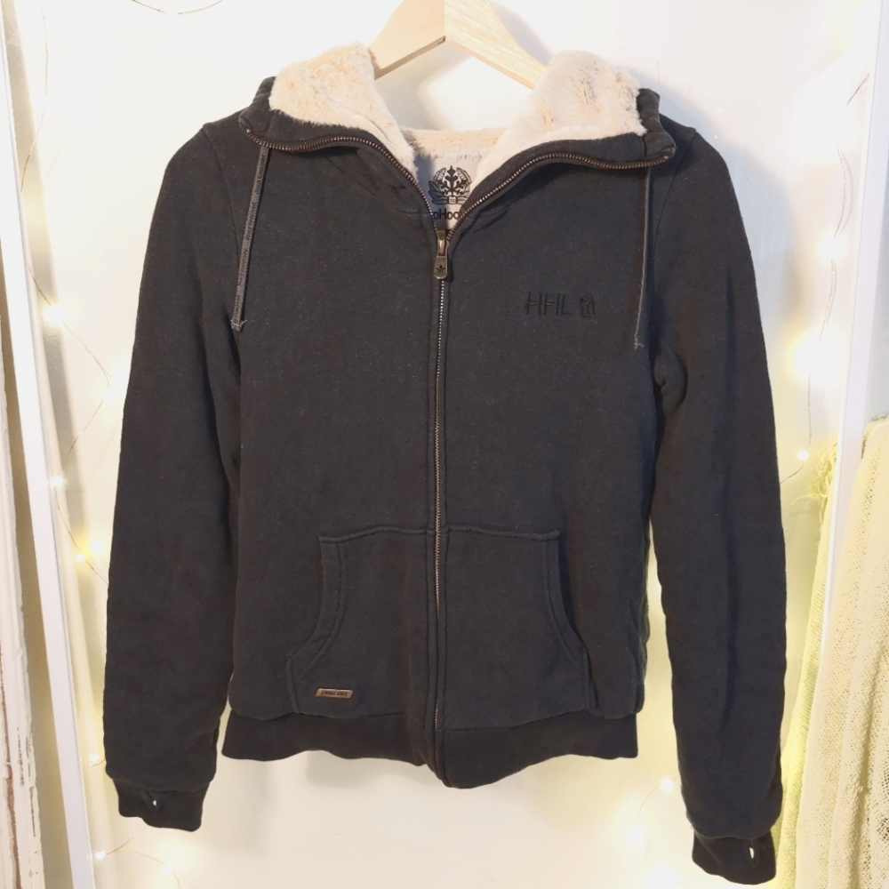 Hemp Hoodlamb black furry hoodie sweater size xs